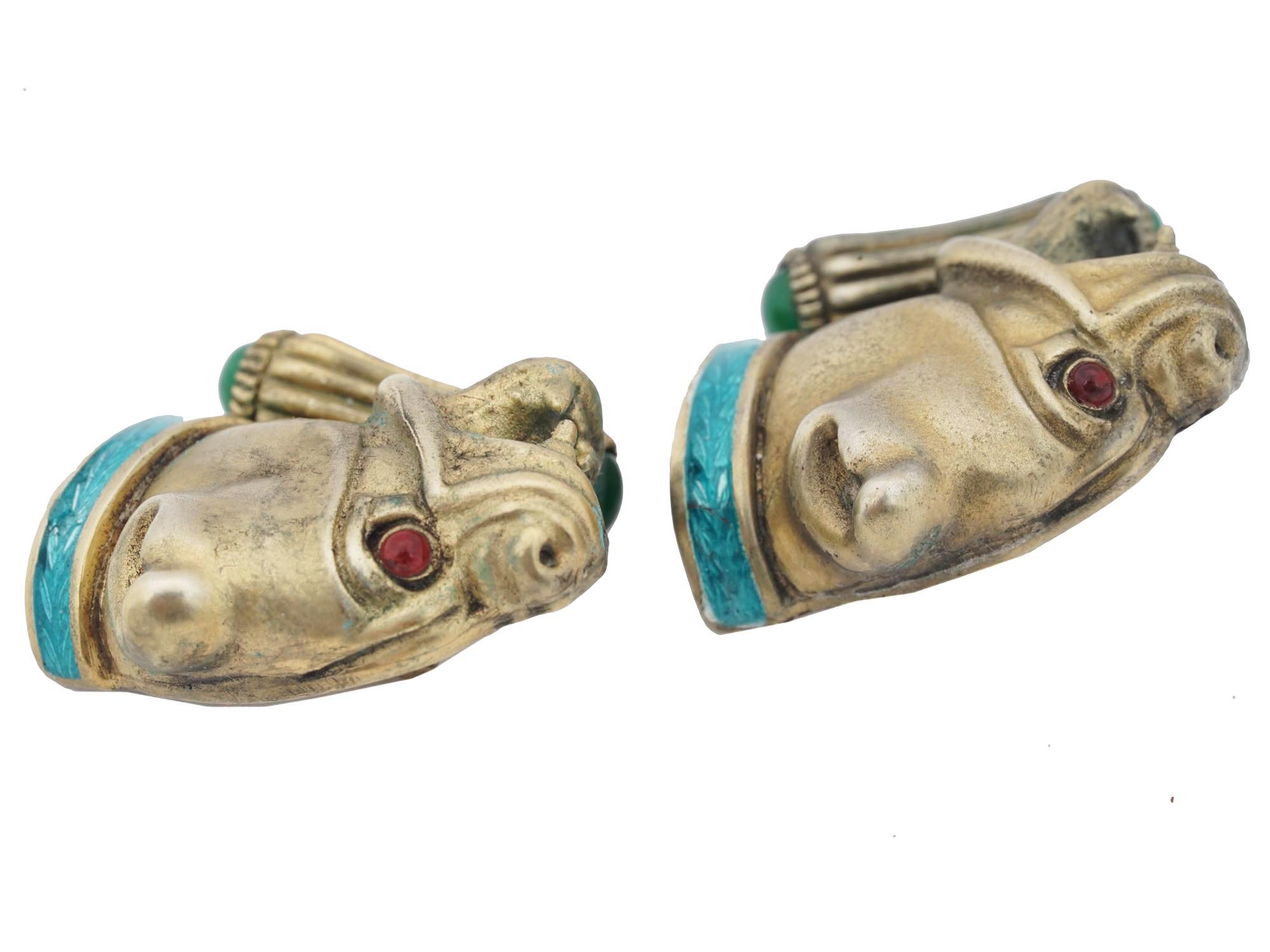 RUSSIAN GILT SILVER BULLDOG CUFFLINKS PIC-3